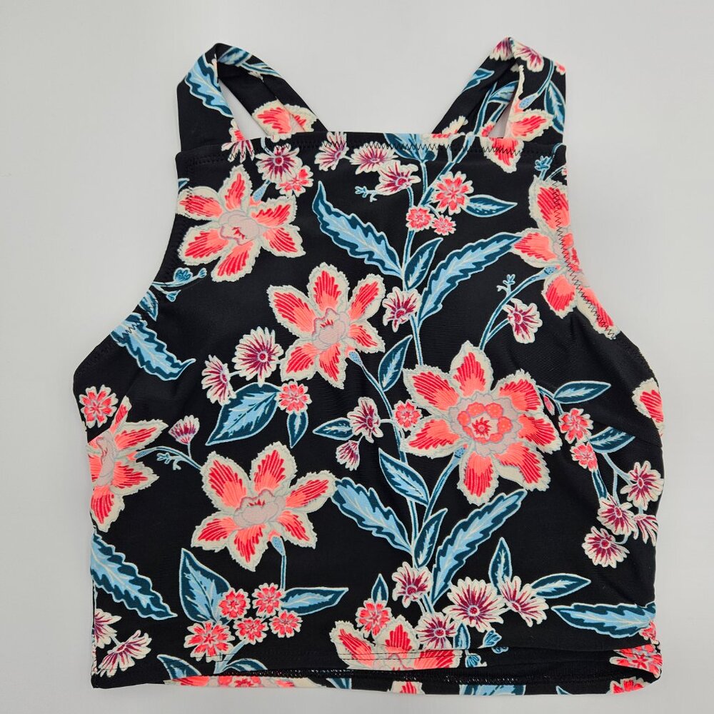 Old Navy Women's Size Medium Black Floral Crop Swim Suit Tank Top